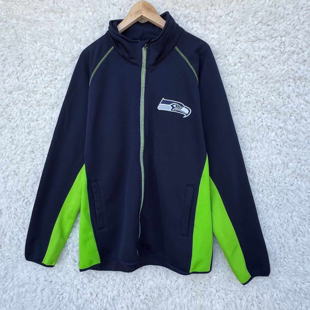 NFL Seattle Seahawks Jacket Full Zip Track Jacket Raglan Green Blue Mens XXL EUC